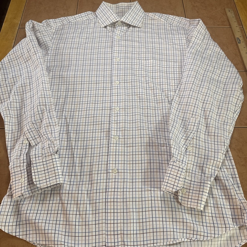 Ben Silver Charleston Sz 15.5-35‎ White Multi Color Plaid Dress Shirt USA Made